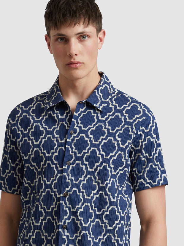 Astral Short Sleeve Medieval Print Shirt In Sigil Blue