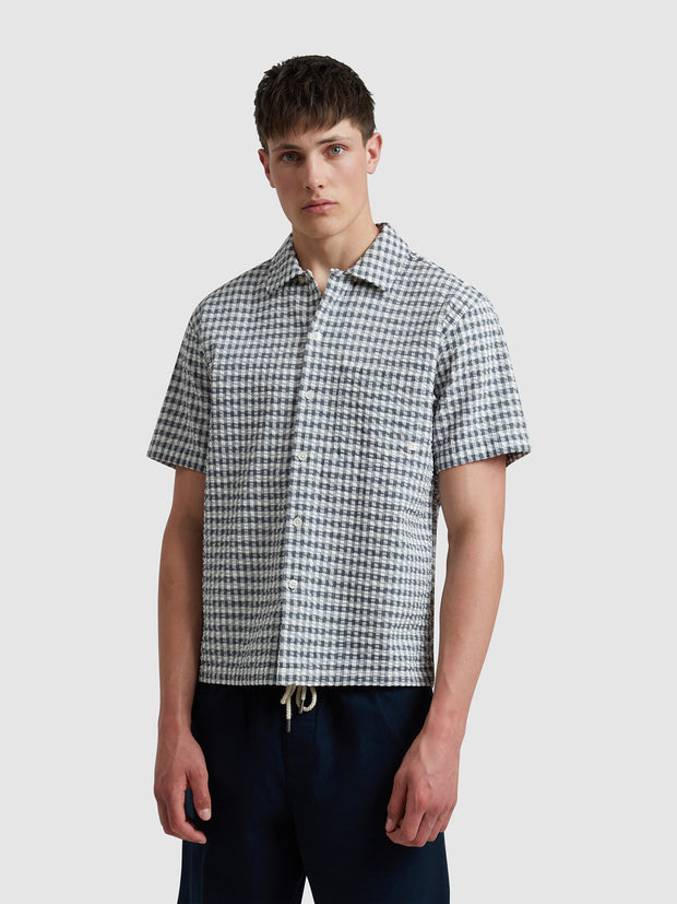 Kegan Short Sleeve Check Shirt In True Navy