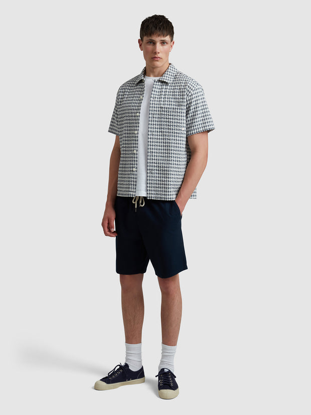 Kegan Short Sleeve Check Shirt In True Navy