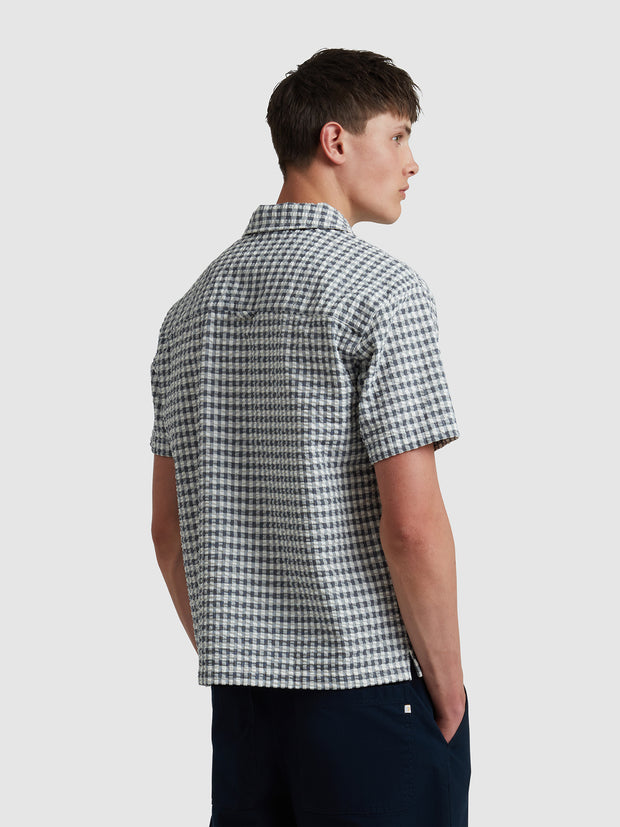 Kegan Short Sleeve Check Shirt In True Navy