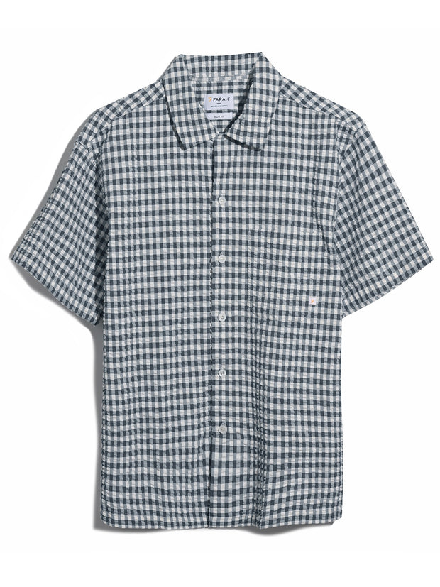 Kegan Short Sleeve Check Shirt In True Navy