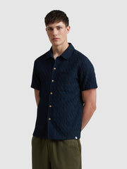 Finn Short Sleeve Textured Shirt In True Navy