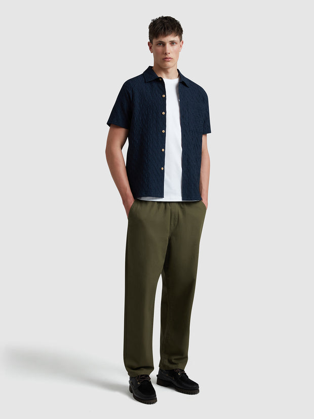 Finn Short Sleeve Textured Shirt In True Navy