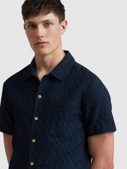 Finn Short Sleeve Textured Shirt In True Navy