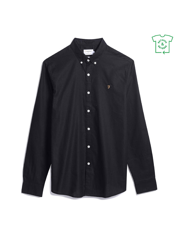 Brewer Slim Fit Organic Cotton Oxford Shirt In Black