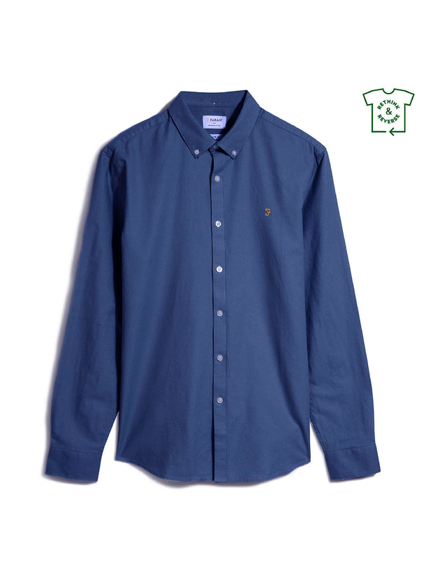 Brewer Slim Fit Organic Cotton Oxford Shirt In Blue Peony