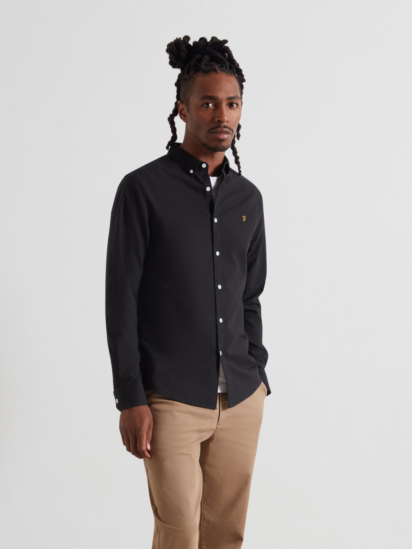 farah Brewer Slim Fit Organic Cotton Oxford Shirt In Black Best