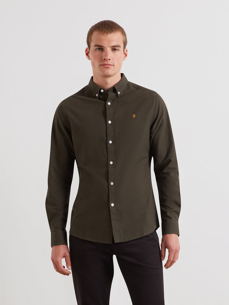 Brewer Slim Fit Organic Cotton Oxford Shirt Evergreen
