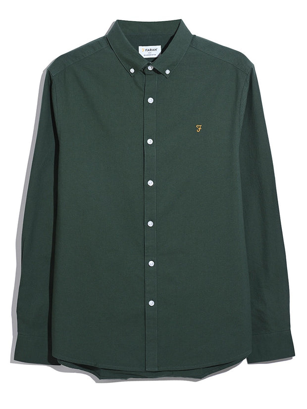 Brewer Slim Fit Organic Cotton Oxford Shirt (Poplar Green) Flat