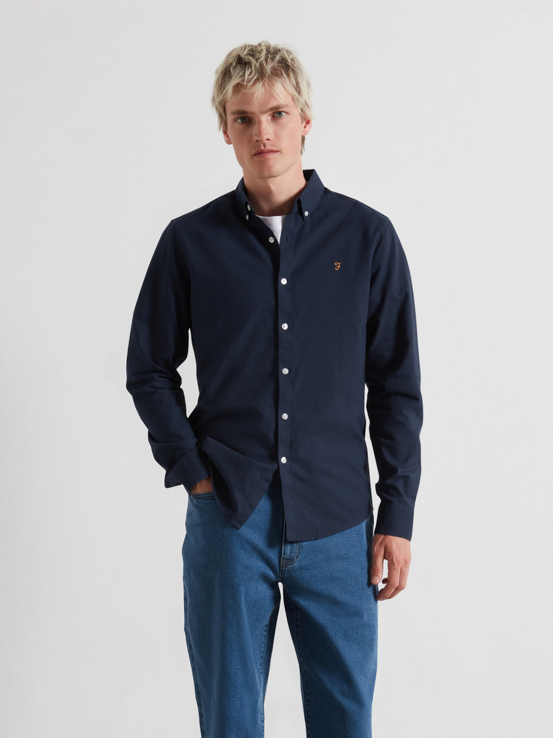 Brewer Organic Cotton Oxford Shirt In Blue | Farah® Online
