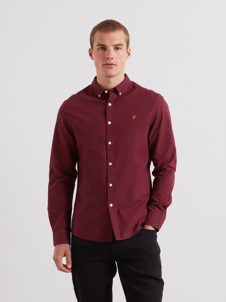 Brewer Slim Fit Organic Cotton Oxford Shirt Bordeaux