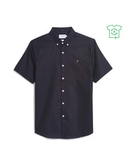 Brewer Slim Fit Short Sleeve Organic Cotton Oxford Shirt In Navy