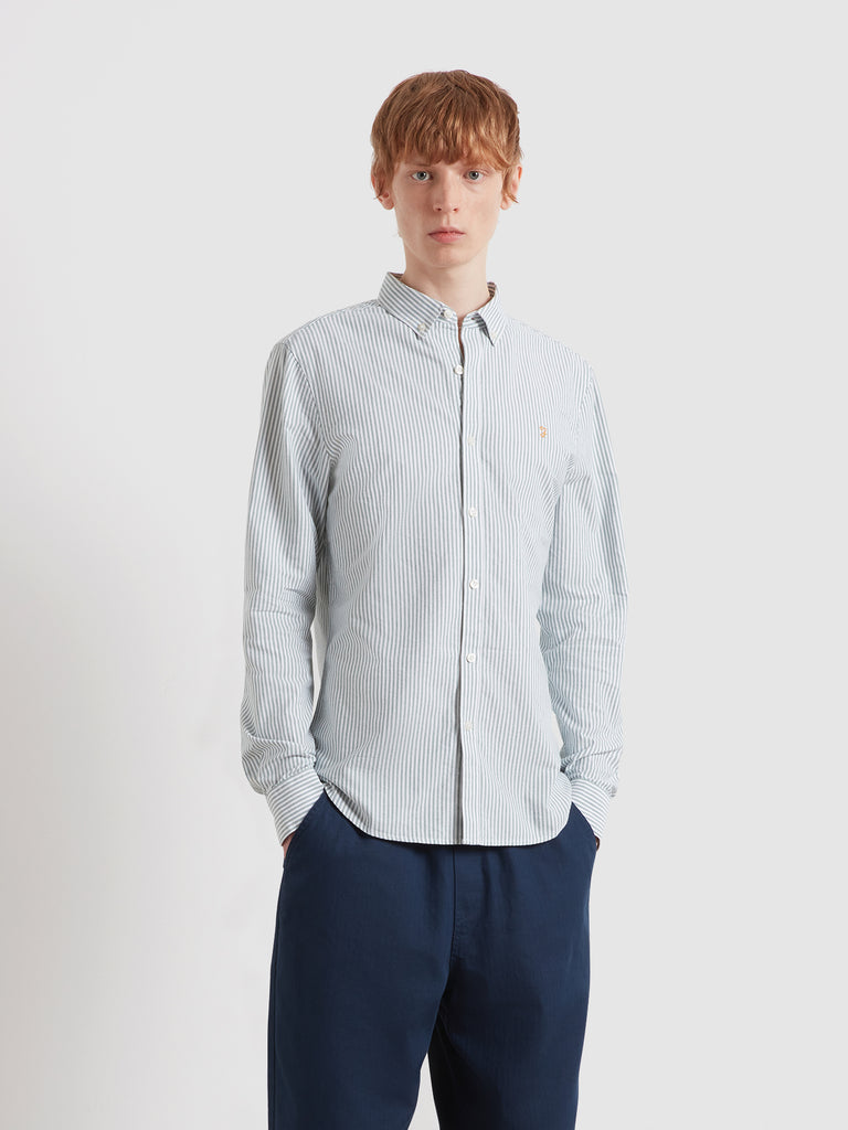 Brewer Slim Fit Striped Organic Cotton Oxford Shirt Meadow