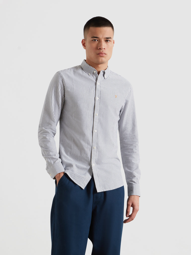 Brewer Slim Fit Striped Oxford Shirt True