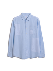 Brewer Patchwork Relaxed Fit Organic Cotton Long Sleeve Shirt In Sky Blue