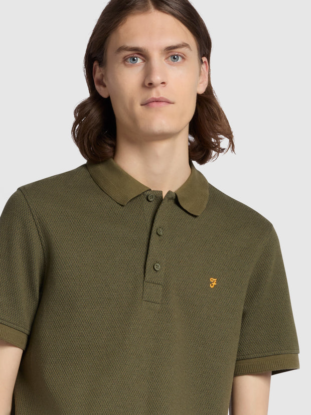 Como Regular Fit Micro Check Polo Shirt In Olive Green