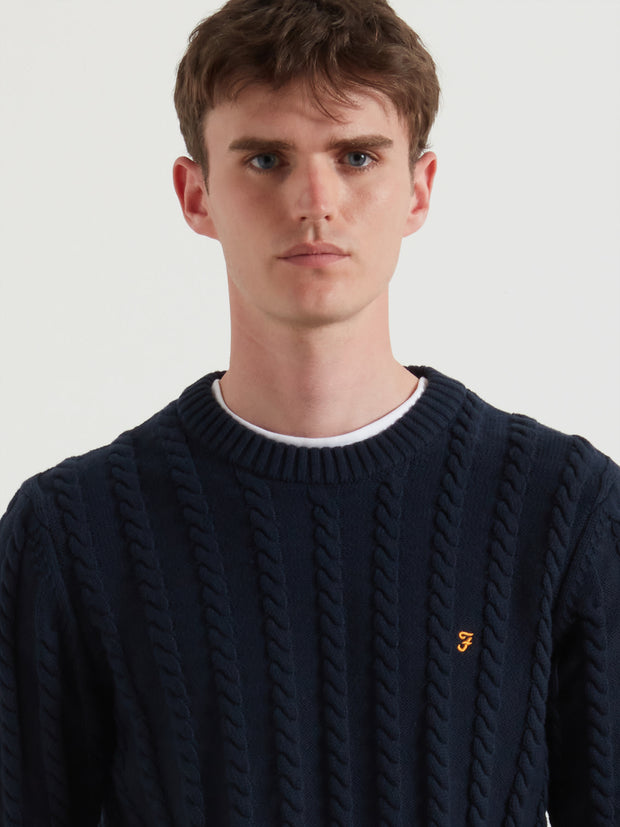 Knight Cable Knit Sweater (True Navy) Detail