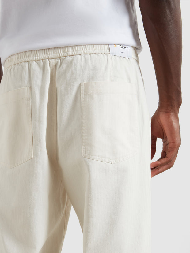 Greenport Loose Fit Herringbone Trousers (Ecru) Detail