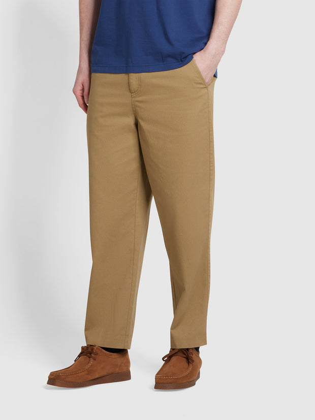 Hawtin Relaxed Tapered Fit Popperback Trousers In True Khaki