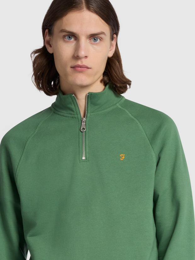 Jim Slim Fit Organic Cotton Quarter Zip Sweatshirt In Wreath Green