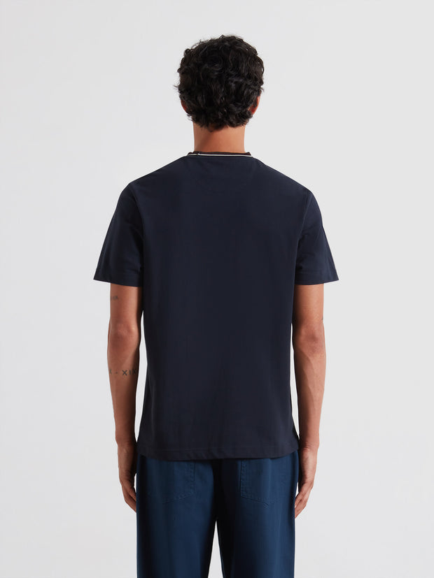 Elton Tipped Pique T-Shirt (True Navy) Back