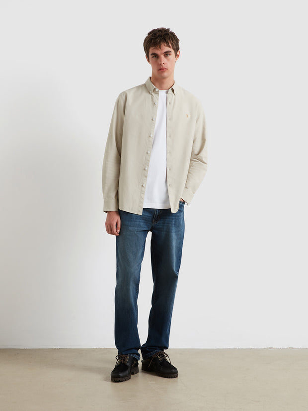 Brewer Slim Fit Organic Cotton Oxford Shirt (White Smoke) Styled