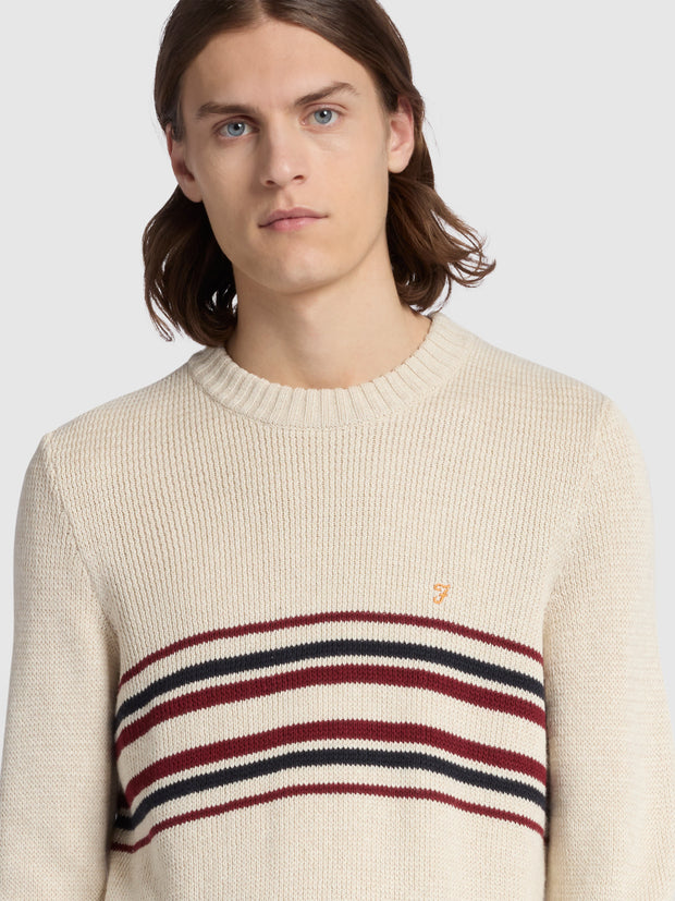 Lazio Regular Fit Chest Stripe Crew Neck Sweater In Cream