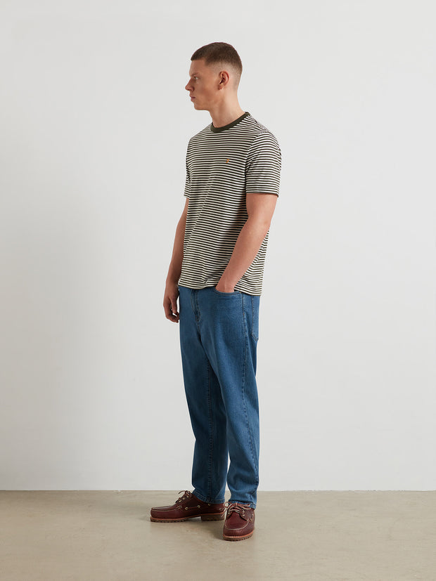Rushden Striped T-Shirt (Dark Olive) Styled