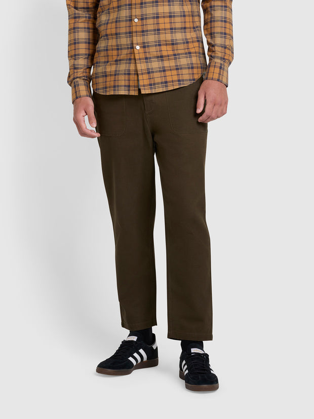 Hawtin Relaxed Fit Canvas Trousers In Olive Green