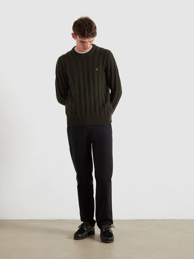 Knight Cable Knit Sweater (Evergreen) Styled
