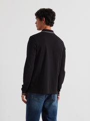Elton Tipped Long Sleeve Polo Shirt (Black) Back