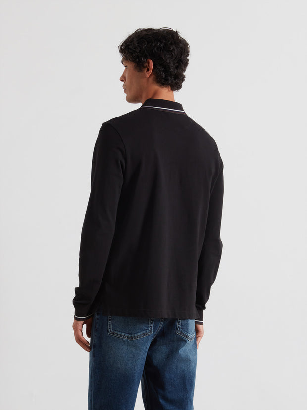 Elton Tipped Long Sleeve Polo Shirt (Black) Back