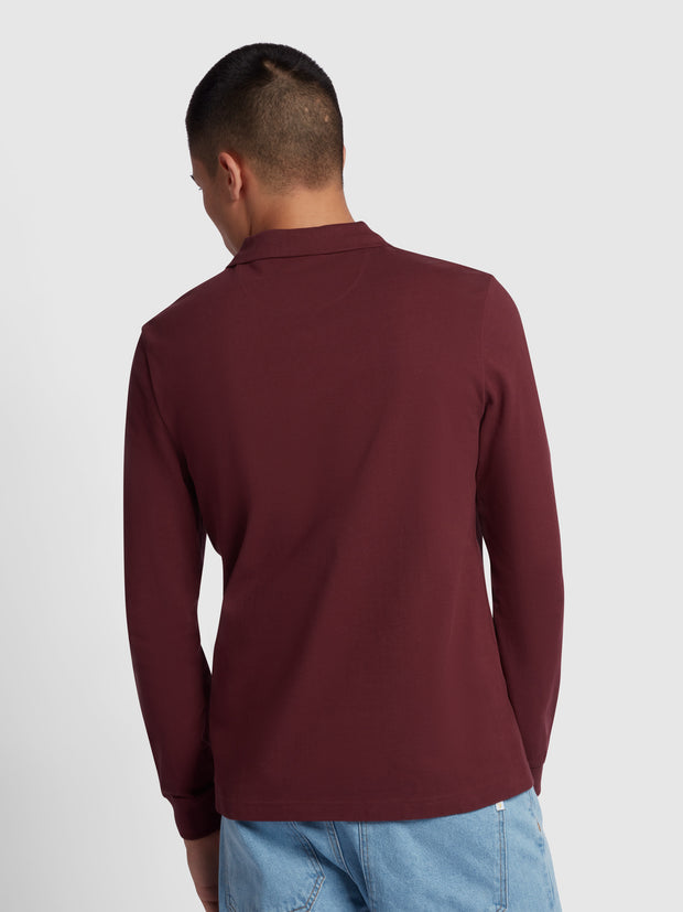 Blanes Organic Cotton Long Sleeve Polo Shirt In Farah Red