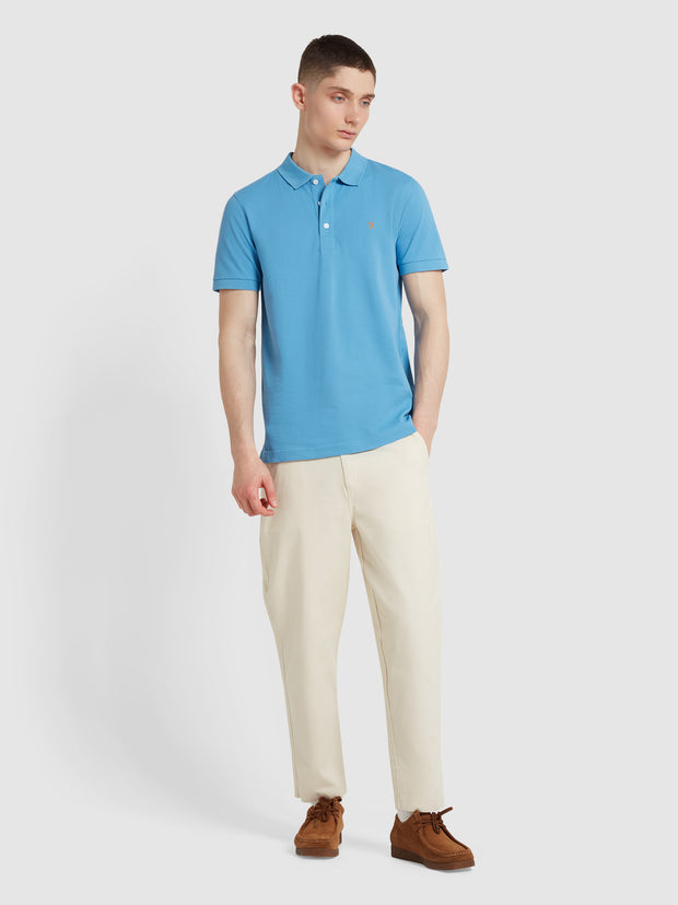 Blanes Organic Cotton Short Sleeve Polo Shirt In Arctic Blue