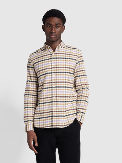 Chambers Casual Fit Long Sleeve Check Shirt In Cream