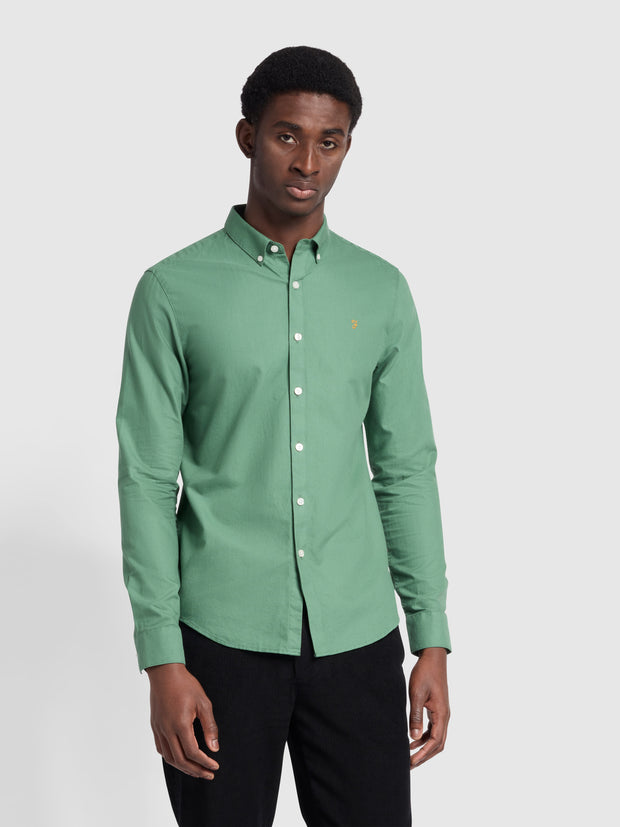 Brewer Slim Fit Organic Cotton Oxford Shirt In Wreath Green