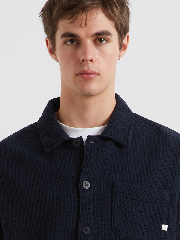 Castlefield Waffle Overshirt (True Navy) Detail