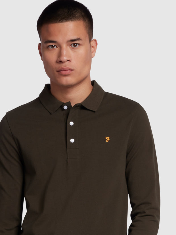 Blanes Organic Cotton Long Sleeve Polo Shirt In Evergreen