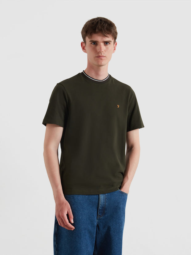 Elton Tipped Pique T-Shirt (Evergreen) Front