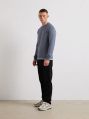 Hanbury Crew Neck Sweatshirt (Battleship Blue) Styled