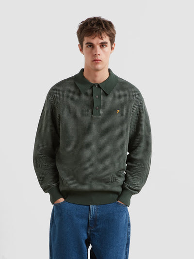 Gateacre Knitted Long Sleeve Polo Shirt (Poplar Green) Front