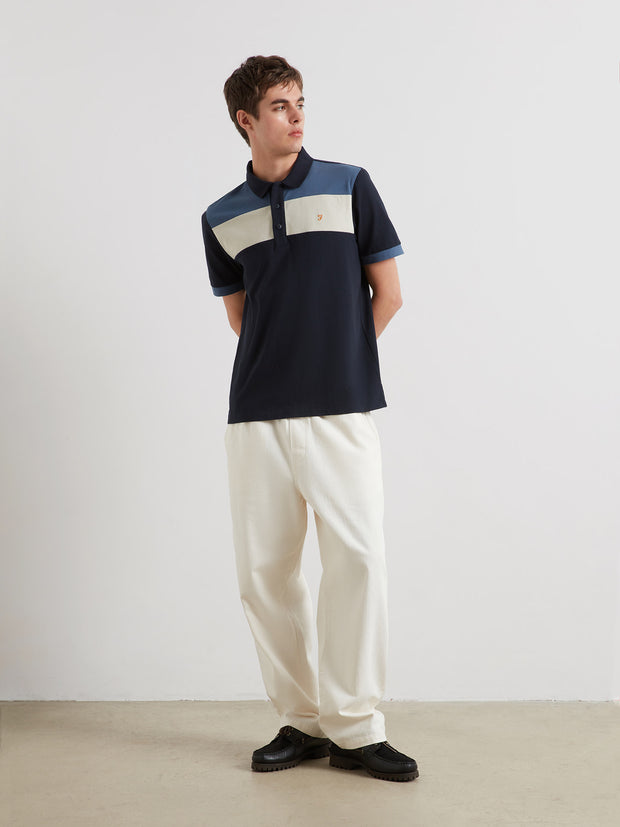 Swanside Panel Polo Shirt (True Navy) Styled