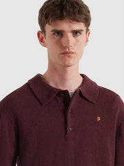 Matson Knitted Long Sleeve Polo Shirt (Bordeaux) Detail