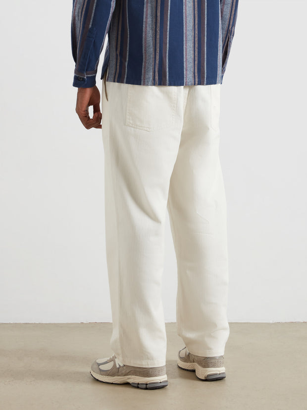 Greenport Loose Fit Herringbone Trousers (Ecru) Back