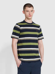Caspar Regular Fit Stripe Print T-Shirt In True Navy