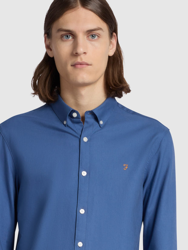 Brewer Slim Fit Organic Cotton Oxford Shirt In Steel Blue