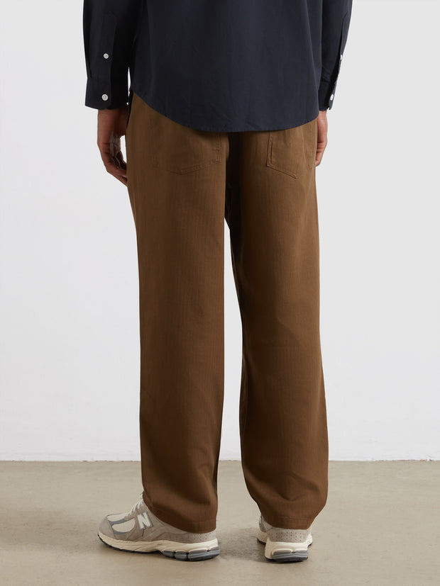 Greenport Loose Fit Herringbone Trousers (Clove Brown) Back