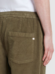 Hawtin Tapered Fit Drawstring Cord Trousers In Olive Green
