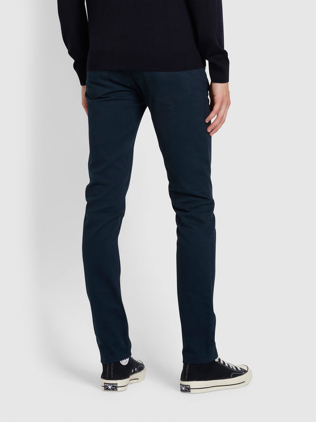 Drake Schmal geschnittene Baumwoll-Twill-Hose in True Navy