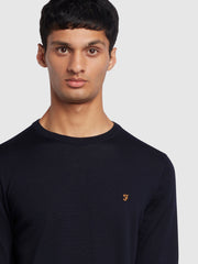 Mullen Merino Wool Crew Jumper In Navy